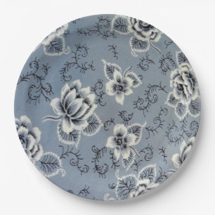 Dusty Blue Colonial Floral Pattern   Plate
