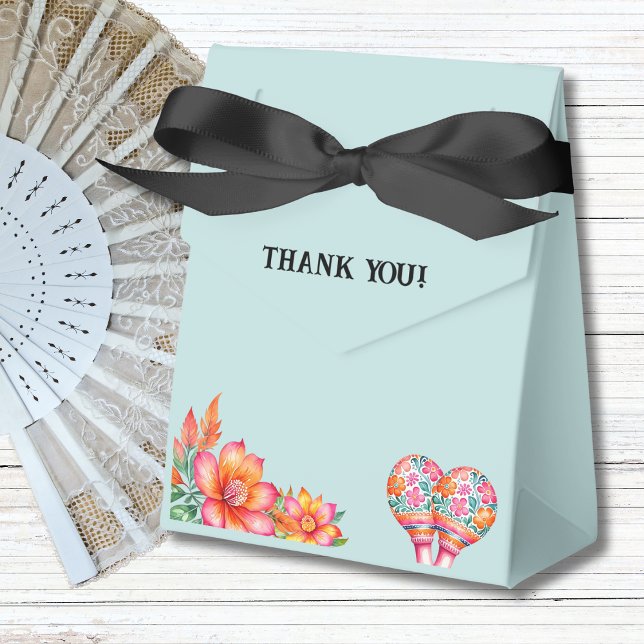Dusty Blue Colourful Floral Fiesta Mexican Wedding Favour Box (Creator Uploaded)
