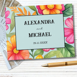 Dusty Blue Colourful Floral Mexican Fiesta Wedding Guest Book