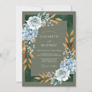 Dusty Blue Copper Floral Wedding Invitation