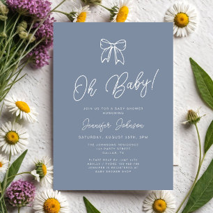 Dusty Blue Coquette Bow Boy Oh Baby Shower Invitation