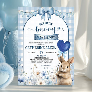 Dusty Blue Coquette Little Bunny Baby Shower Invitation
