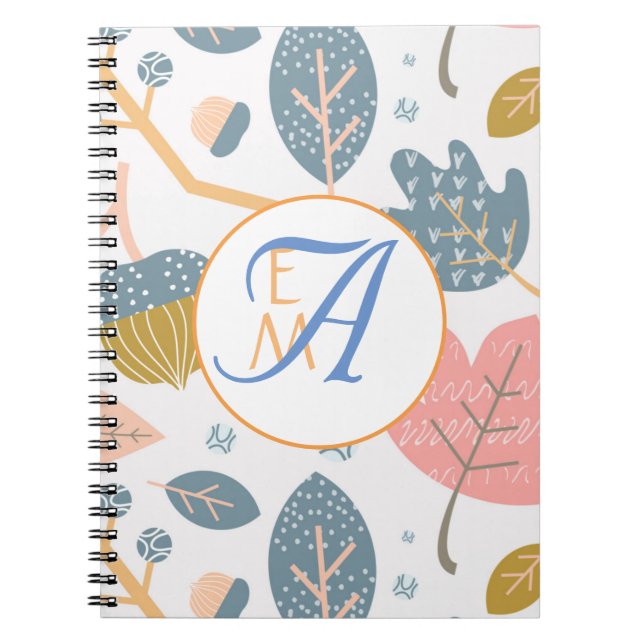 Dusty Blue Coral Abstract Nature Monogrammed Decor Notebook (Front)