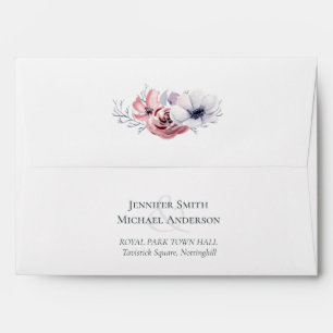 Dusty Blue Coral Floral Script Wedding Anemone Envelope
