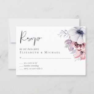 Dusty Blue Coral Floral Script Wedding RSVP Budget