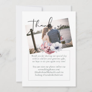 Dusty Blue Coral Floral Script Wedding Thank You