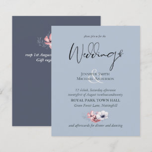 Dusty Blue Coral Floral Wedding Invites Budget