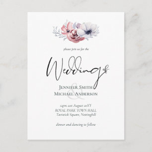 Dusty Blue Coral Floral Wedding Invites Budget Postcard