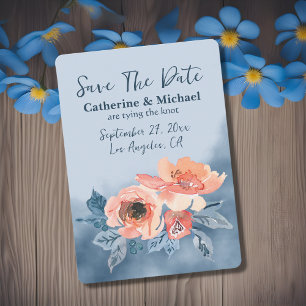 Dusty Blue & Coral Pink Watercolor Floral Wedding Save The Date