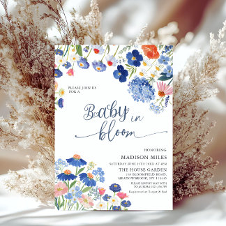 Dusty Blue Cornflower Meadow Baby in Bloom Shower Invitation