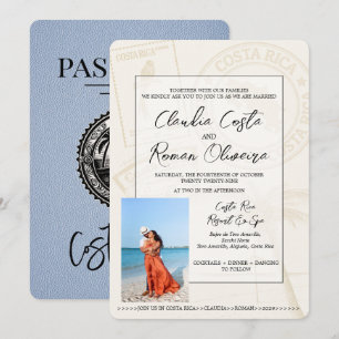 Dusty Blue Costa Rica Passport Wedding Invitation