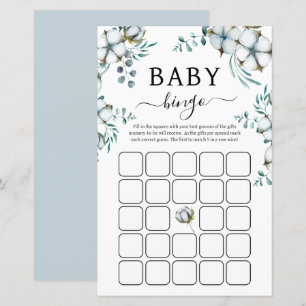 Dusty Blue cotton flowers Baby Shower Bingo Game