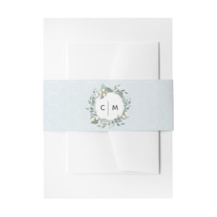 Dusty Blue Cotton Wreath Monogram Belly Band Invitation Belly Band