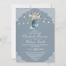 Dusty Blue Country Combined White Lace Wedding