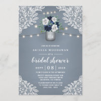 Dusty Blue Country Lace Mason Jar Bridal Shower