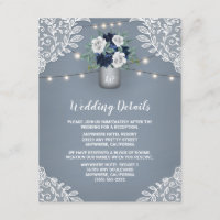 Dusty Blue Country White Lace Mason Jar Wedding