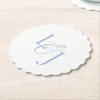 Dusty Blue Couple Initials Monogram Wedding Paper Coaster