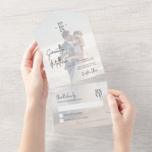 Dusty Blue Couple Photo Wedding Anniversary All In One Invitation