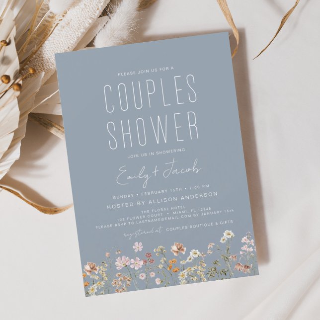 Dusty Blue Couples Shower Wildflower Invitation (Creator Uploaded)