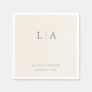Dusty Blue & Cream Beige Monogram Elegant Wedding Napkin