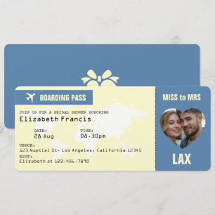 Dusty Blue & Cream Boarding Pass Bridal Shower Invitation