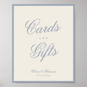 Dusty Blue Cream Elegant Cards Gifts Table Sign