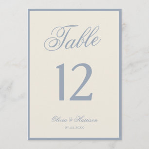 Dusty Blue Cream Elegant Wedding Table Number