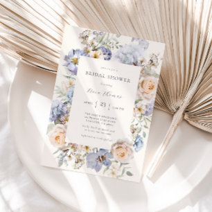 Dusty Blue Cream Floral Bridal Shower Invitation