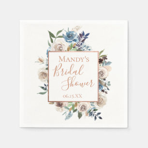 Dusty Blue Cream Floral Personalised Napkin