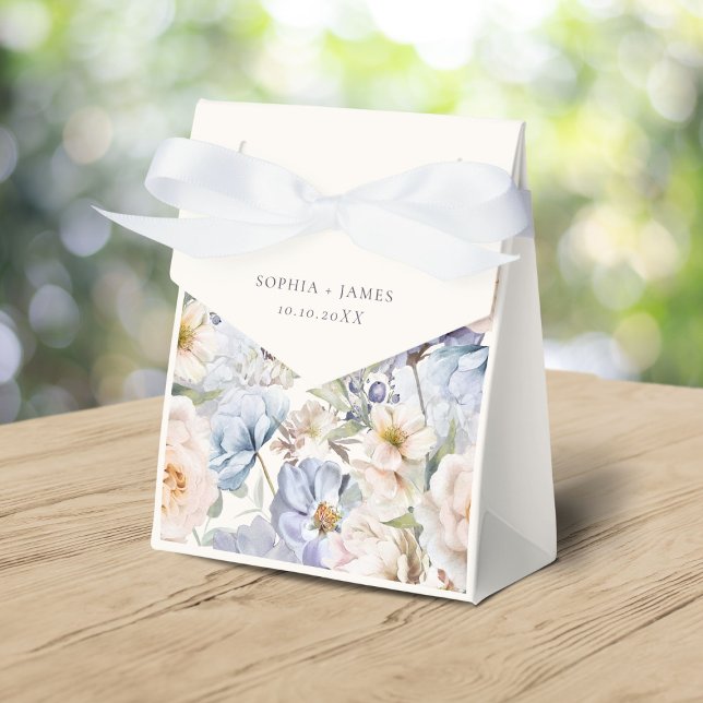 Dusty Blue Cream Floral Wedding Favour Box (Creator Uploaded)