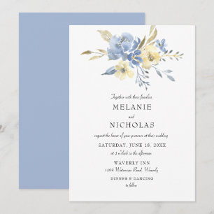 Dusty Blue + Cream Floral Wedding Invitation