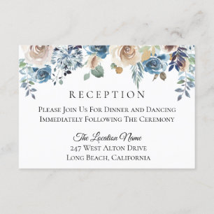 Dusty Blue Cream Floral Wedding Reception Invitation