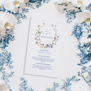Dusty Blue Crest Floral Wedding Enclosure Card