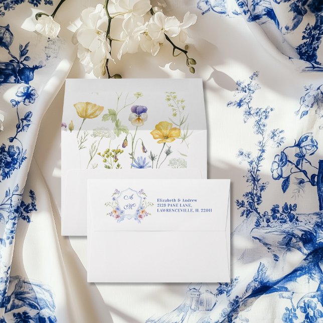 Dusty Blue Crest Floral Wedding Envelope (Creator Uploaded)