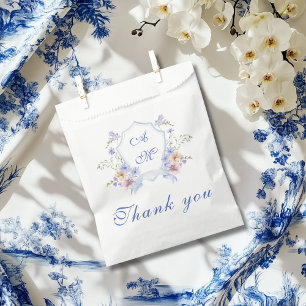 Dusty Blue Crest Floral Wedding Favour Bags