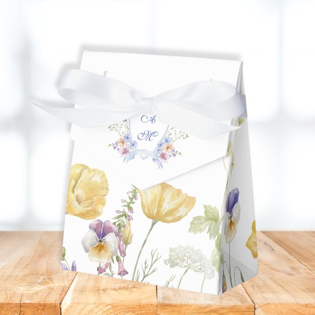 Dusty Blue Crest Floral Wedding Favour Box (Creator Uploaded)