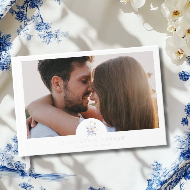 Dusty Blue Crest Floral Wedding Guest Book (Creator Uploaded)