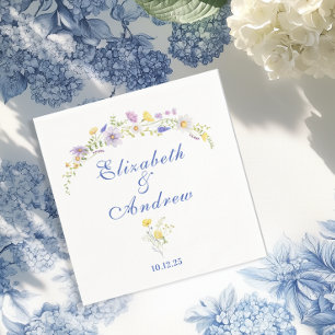 Dusty Blue Crest Floral Wedding Napkin