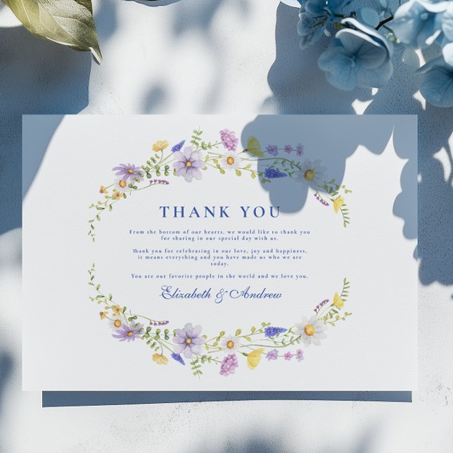 Dusty Blue Crest Floral Wedding Thank You Card (Creator Uploaded)