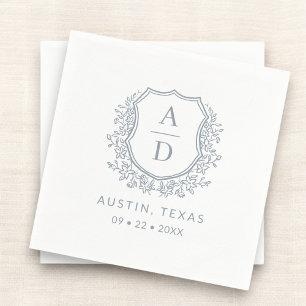 Dusty Blue Crest Modern Monogram Wedding  Napkin