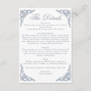 Dusty Blue Crest Monogram Regal Scrollwork Wedding Enclosure Card