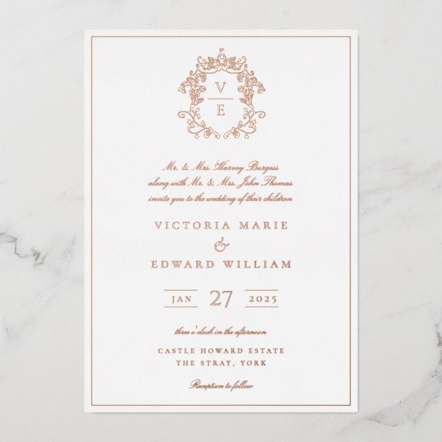 Dusty Blue Crest Monogram Wedding (Front)