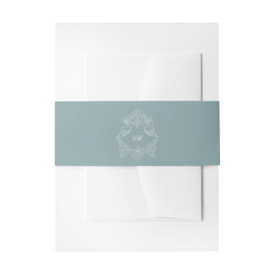 Dusty Blue Crest Monogram Wedding Invitation Belly Band