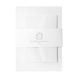 Dusty Blue Crest Monogram Wedding Invitation Belly Band