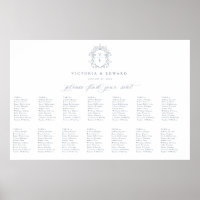 Dusty Blue Crest Monogram Wedding Seating Chart