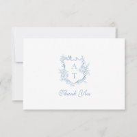 Dusty Blue Crest Monogram Wedding Thank You Card