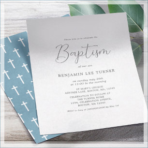 Dusty Blue Cross Baptism Budget Invitation Flyer