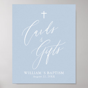 Dusty Blue Cross Boy Baptism Cards & Gifts Poster