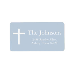Dusty Blue Cross Boy Baptism Return Address Label