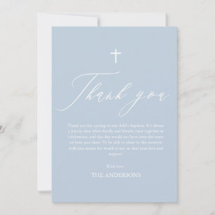 Dusty Blue Cross Boy Photo Baptism Thank You Card